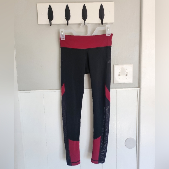 Adidas xs mesh legging climalite black and maroon. - Picture 1 of 9